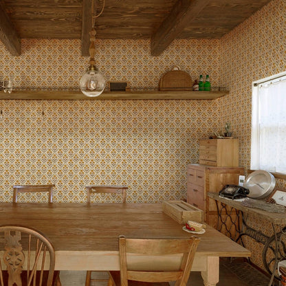 Dimoon 17.3''x78.7'' Peel and Stick Wallpaper Floral Cute Contact Paper Vintage Village Country Cottage Wallpaper Farmhouse Yellow Beige Renter Friendly Geometry Waterproof Embossed Kitchen Bedroom