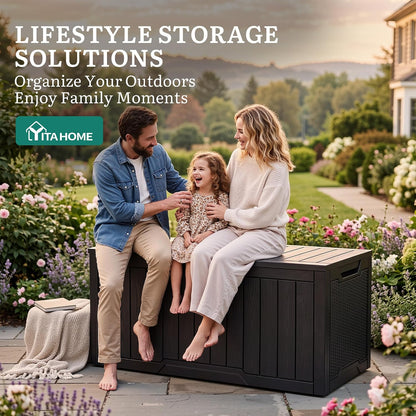 YITAHOME 100 Gallon Large Outdoor Deck Box | Waterproof Resin Storage Box, Lockable Indoor Outdoor Storage Container for Patio Furniture Cushions, Pool Accessories
