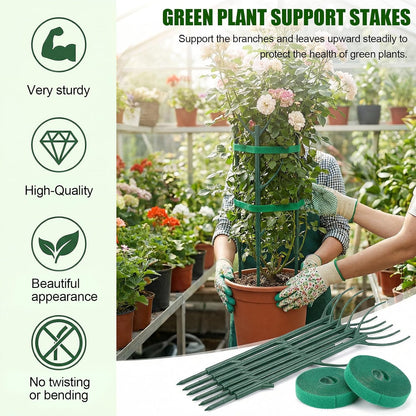 10 Pack Stackable Plant Support Stakes for Indoor Outdoor Plants, Pothos Plant Climber Support Structures with 2 Rolls Hook and Loop for Vine Training Stem Stabilization