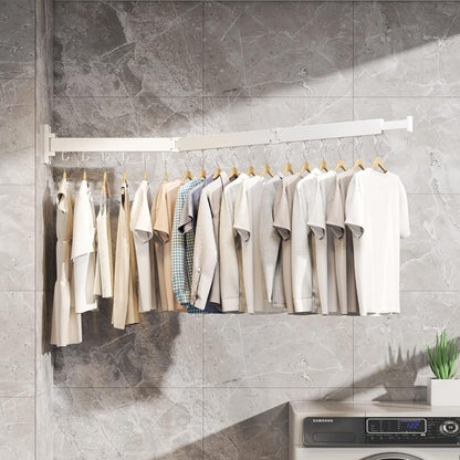 HEILAIYI Clothes Drying Rack for Laundry,Wall Mounted Clothes Hanger Rack,Folding,Retractable,Collapsible(J Shape Hooks)