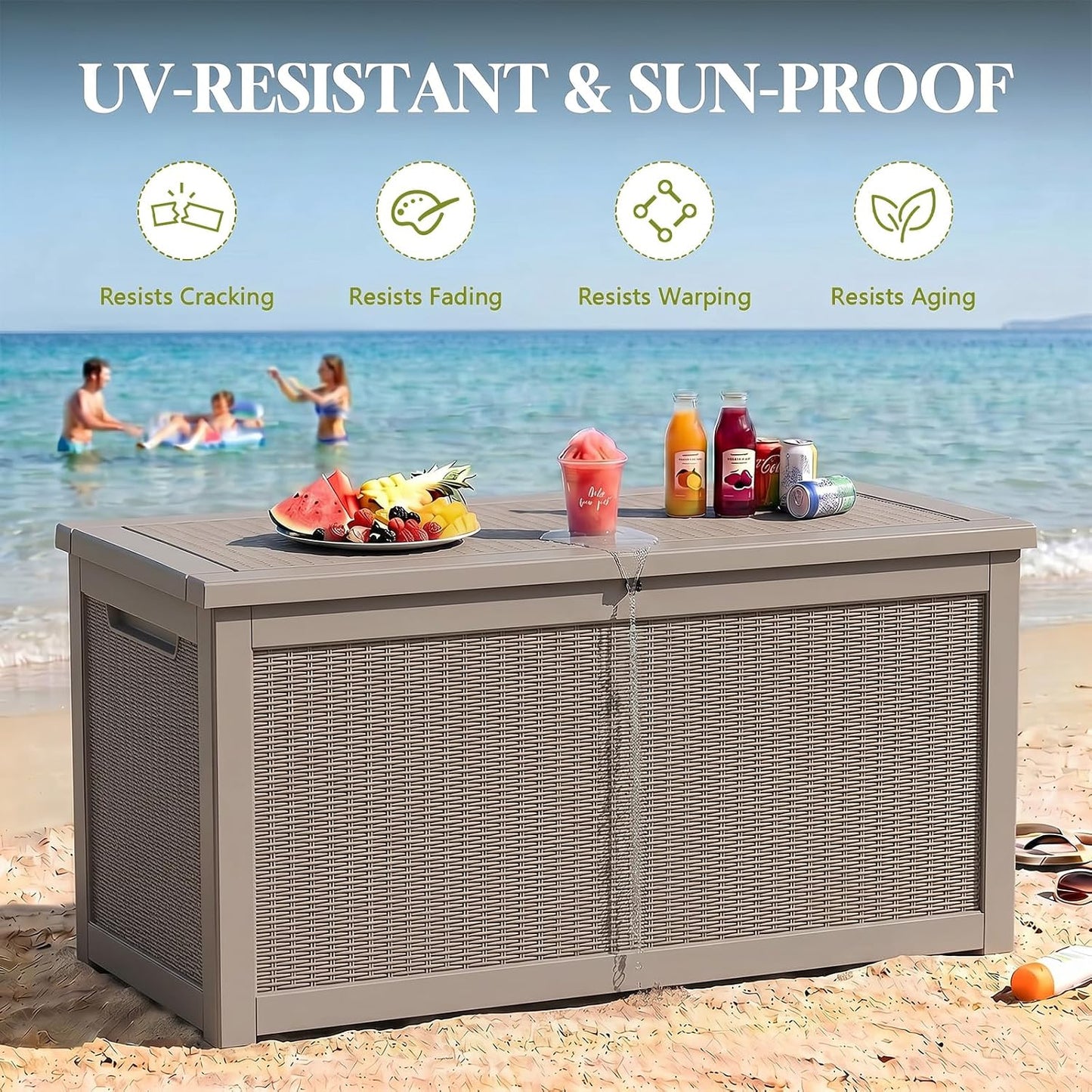 Waterproof Outdoor Storage Box Outside Deck Box Lockable Resin Bench UV Resistant Furniture Cushion Pool Tool Float Bin Patio Garden Porch (Black, 120 Gallon)