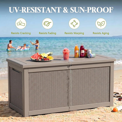 Waterproof Outdoor Storage Box Outside Deck Box Lockable Resin Bench UV Resistant Furniture Cushion Pool Tool Float Bin Patio Garden Porch (Black, 120 Gallon)