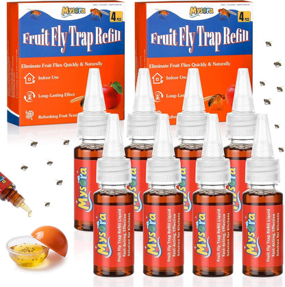 4 Pack Fruit Fly Trap Refill Liquid, 0.68 Ounces Per Bottle, Effective Fruit Fly Bait Refill, Suitable for Indoor Use, Kitchen Countertops, and Home Environments, Non-Toxic