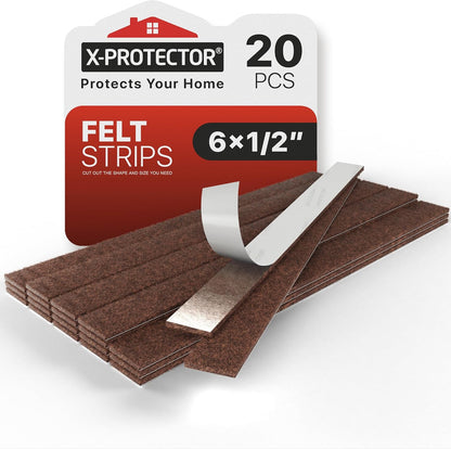 X-Protector Premium Felt Furniture Pads - 20 PCS 6 x 1/2" - Black Rectangular Pads with Tenacious Adhesive - Protects Hardwood, Laminate & Tile Floors