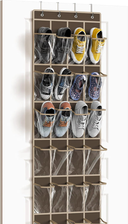 Simple Houseware 24 Pockets - Crystal Clear Over The Door Hanging Shoe Organizer, Gray (64'' x 19'')