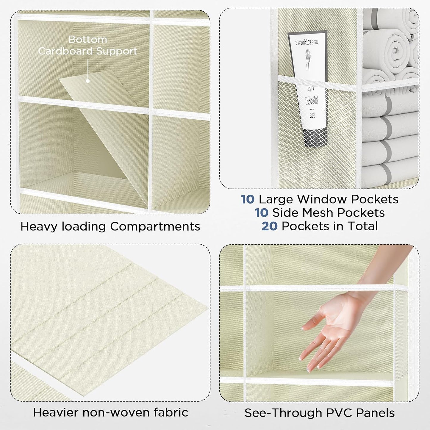 PureSpace 5-Tier Over the Door Organizer, 10 Side Mesh Pockets & Clear Windows, 80LBS Heavy Duty Hanging Storage for Baby Diapers, Shoes, Toys – Ideal for Nursery, Bathroom, Bedroom, Pantry (Grey)