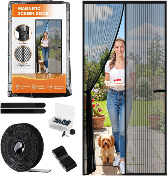 Magnetic Screen Door, Screen Door Mesh, Heavy-Duty Mesh Curtain, Door Net Keep Bugs Out, Hands Free Partition, Screen Size 38” × 83”, Fits 36” × 82” Doors, Pet & Kid Friendly, Black