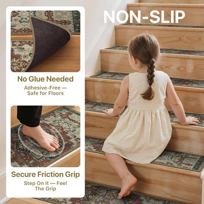 sarben Non Slip Stair Treads for Wooden Steps 15PCS - 8"x30" Indoor Safety Carpet, Edging Mats with TPE Adhesive Backing, Pet and Elderly Friendly Stair Rugs (Taupe) - Colors A