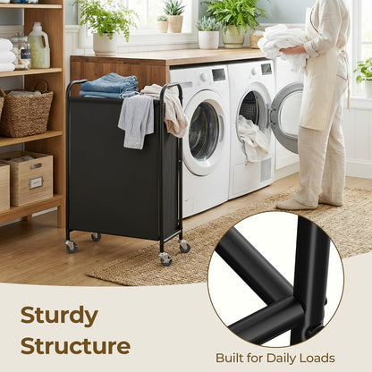 GRANNY SAYS 2 Section 130L Laundry Sorter, Large Laundry Hamper Basket with Wheels and Handles, Durable and Sturdy Rolling Cart for Laundry Room, Hotel, Bedroom, Beige
