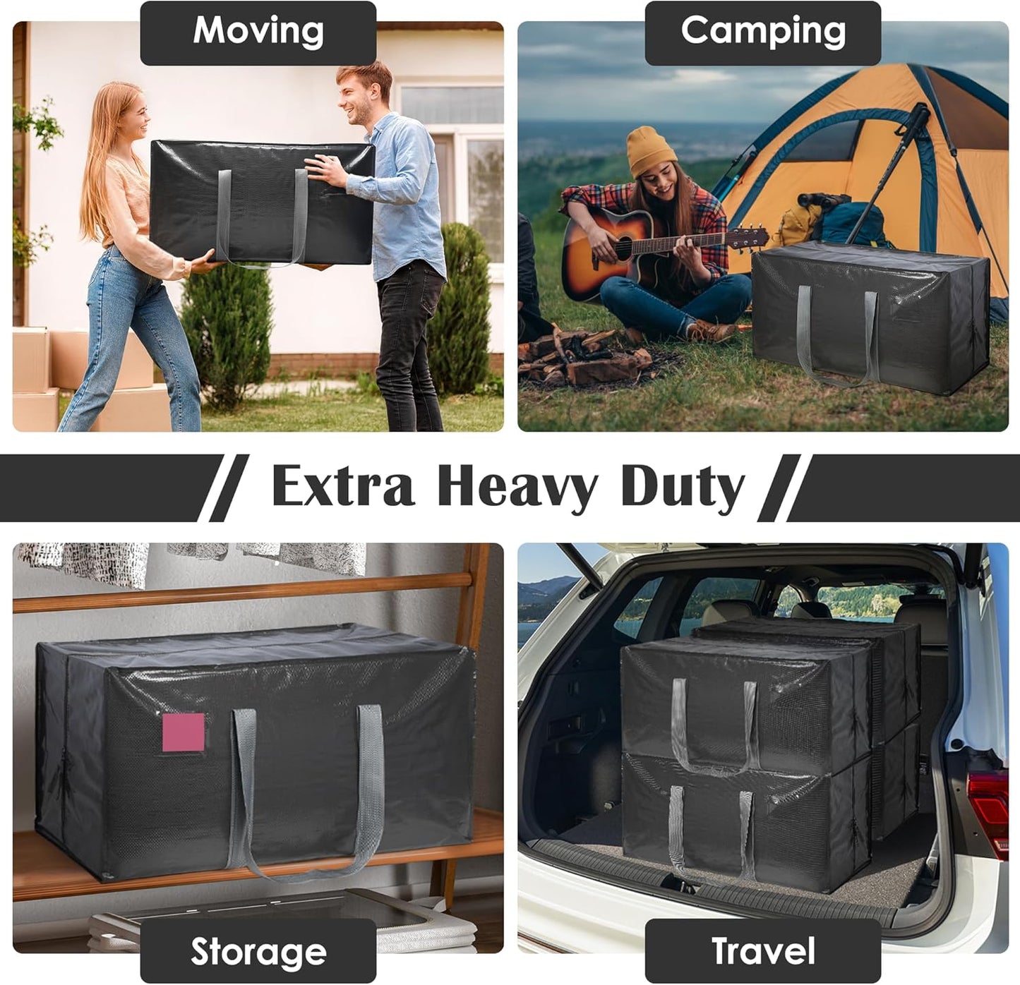 6 Pack Moving Bags Heavy Duty 210GSM with Full-Open Side Zipper, 93L 220lbs Waterproof Foldable Storage Totes for College Dorm Move-In, Moving Boxes Alternative & Home Organization, Blue