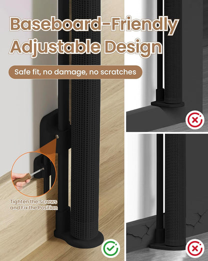 Retractable Baby Gate, 55" Wide Reinforced Mesh Baby Gate with 4 Fiberglass Support Rods for a Tighter Fit, 34" Tall Retractable Dog Gate for Stairways, Hallways and Doorways, Black