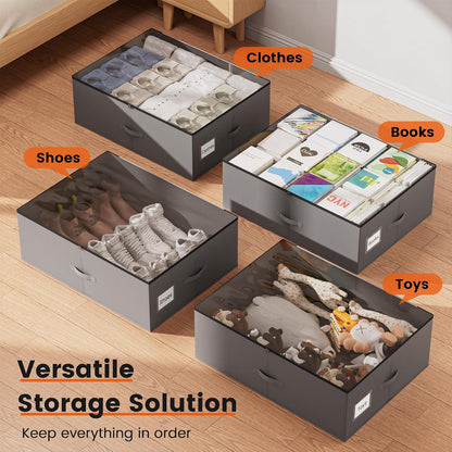 XXXL 78L Under Bed Storage with Wheels, Rolling Storage Containers with Clear Lid & Label, Heavy-Duty Metal Frame, Easy Pull-out, Underbed Storage Bins for Clothes, Shoes, Blankets, and Toys(2PACK)