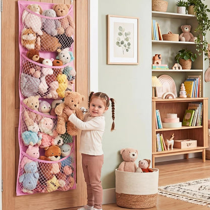 Ofiray-home Cotton Over The Door Stuffed Animal Storage | Toy Organizer for Storage Plush Toys, Stuffed Animal Holder with 4 Large Pockets, Hanging Door Organizer for Nursery