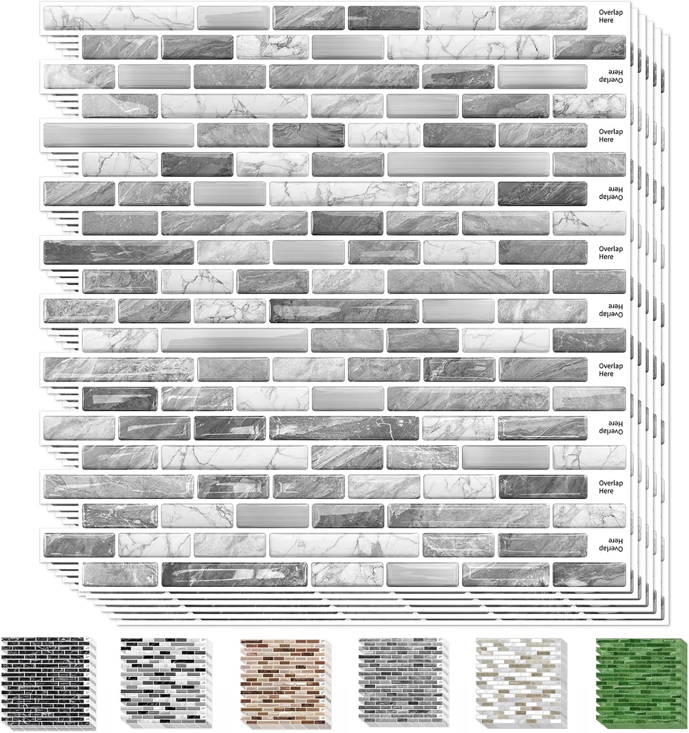 URCOLOR 10-Sheet Peel and Stick Backsplash Tile for Kitchen - 12”×12” Stick on Wall Tile for Bathroom, Black White Grey