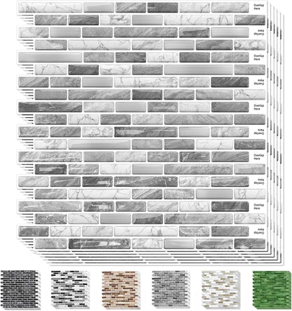 URCOLOR 10-Sheet Peel and Stick Backsplash Tile for Kitchen - 12”×12” Stick on Wall Tile for Bathroom, Black White Grey