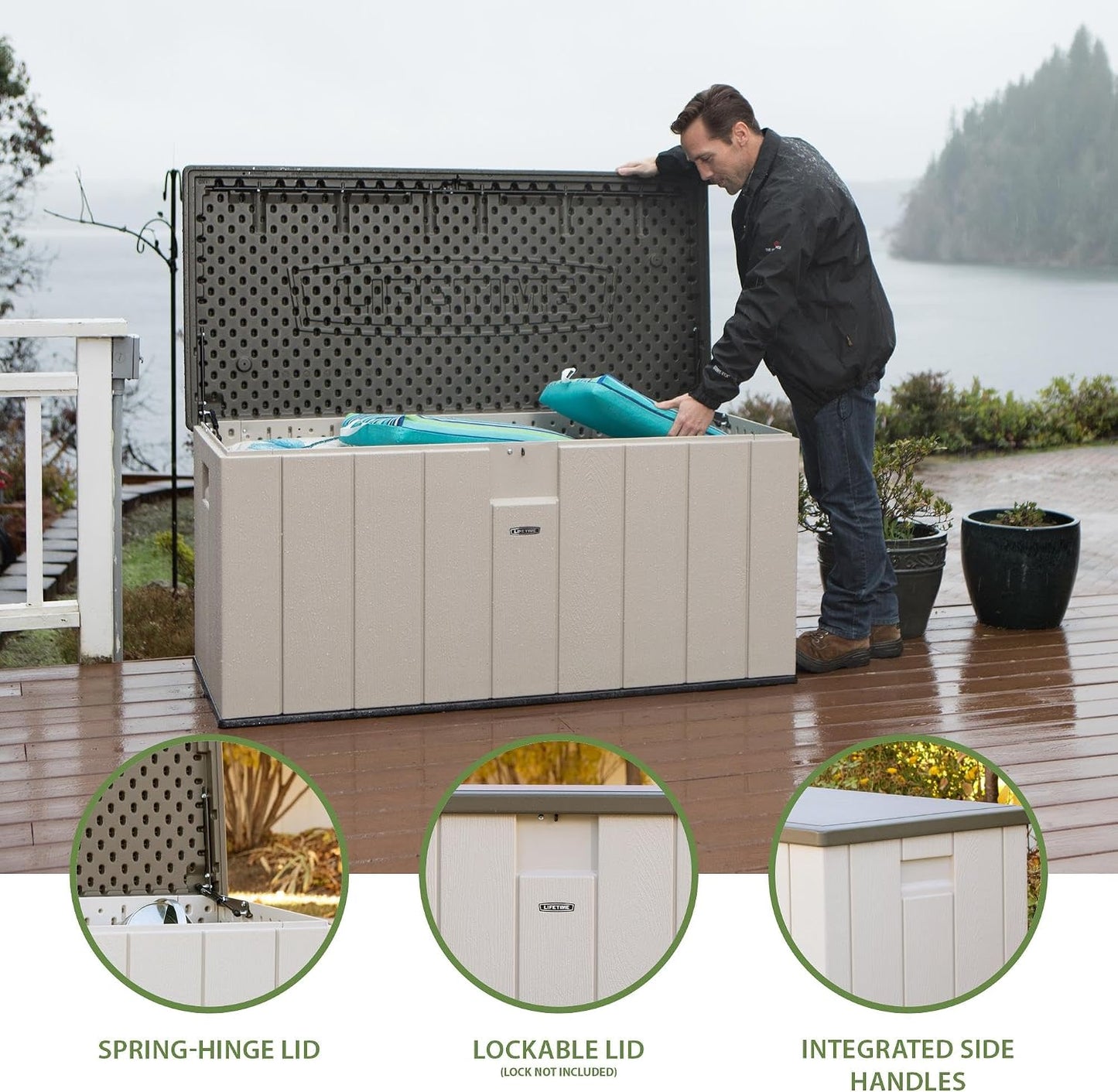 LIFETIME 60012 Extra Large Deck Box, 130 Gallon, Desert Sand/Brown