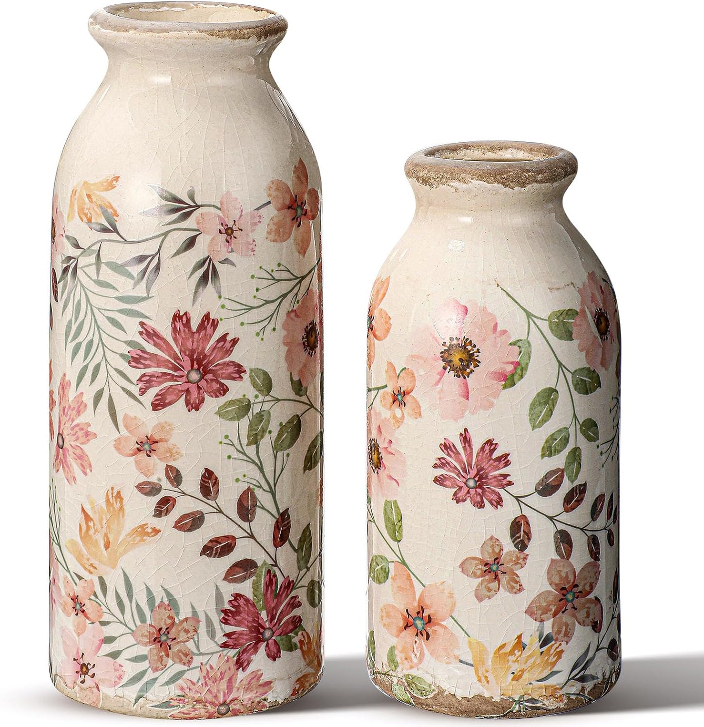 2 Pcs Ceramic Small Vase Rustic Farmhouse Vase Boho Vases Home Decoration for Your Kitchen Bedroom Office Bathroom & Shelf Centerpiece Table Decorative(Simplicity)