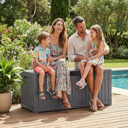 Jocoevol Deck Box 60 Gal, UV Resistant & Waterproof Outdoor Storage Box with Lock, Easy Assemble Storage Bins Container for Pool Patio Garden