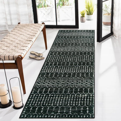 Lahome Moroccan Entry Rug 2x3, Non-Slip Washable Front Indoor Door Mat Rubber Backing Low-Profile Door Rugs, Small Geometric Print Distressed for Entryway Bathroom Kitchen, Black Hana