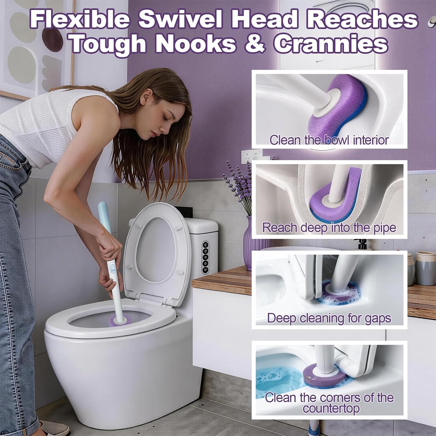 RV Toilet Brush, RV Accessories, Wall Mount Toilet Brush, 64 Toilet Refills | Hands Free Toilet Brush, One-Button Release, RV Toilet Brush and Holder Set, Compact Design, Camper Bathroom Accessories
