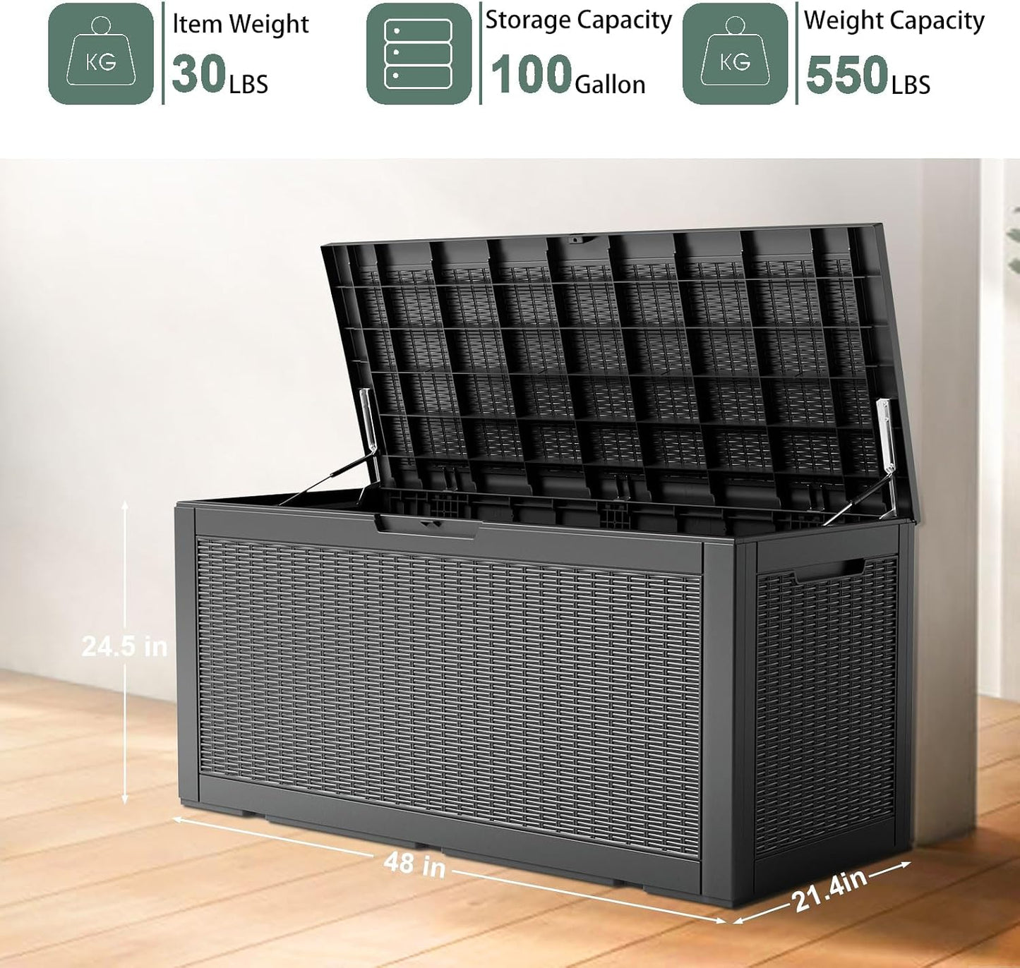 DRATO 180 Gallon Outdoor Storage Box, Large Waterproof Deck Box, Lockable Resin Storage Container with Reinforced Support for Patio Cushions, Garden Tools, UV-Resistant Outdoor Chest（Black，180 Gallon）