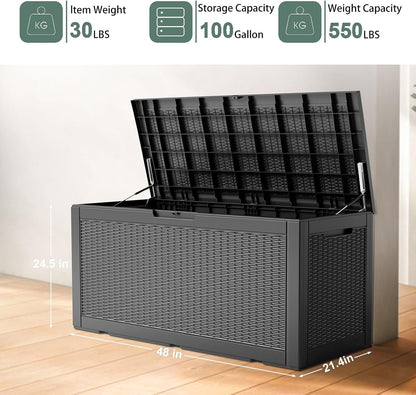 DRATO 180 Gallon Outdoor Storage Box, Large Waterproof Deck Box, Lockable Resin Storage Container with Reinforced Support for Patio Cushions, Garden Tools, UV-Resistant Outdoor Chest（Black，180 Gallon）