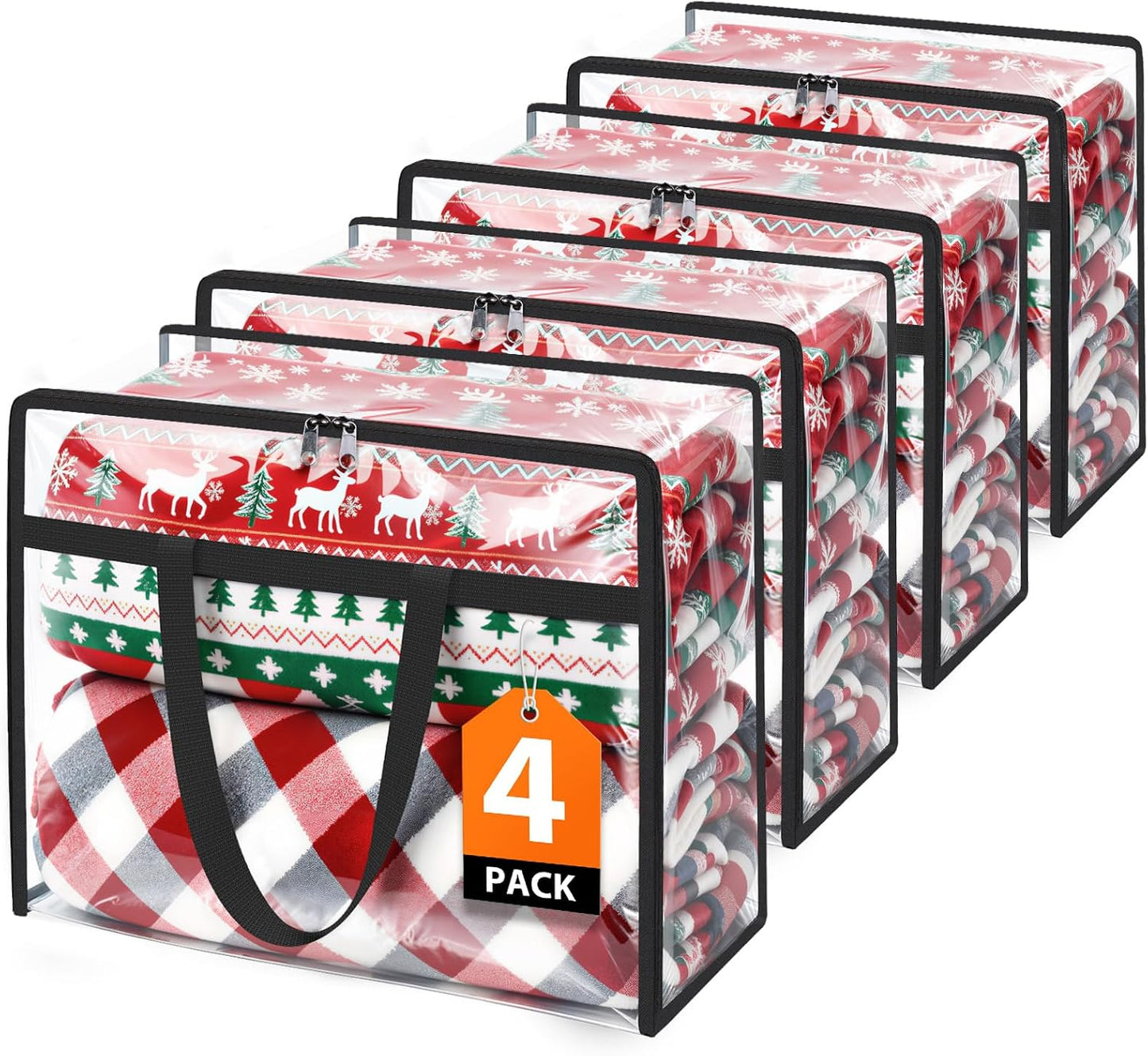 SpaceTrove Clear Storage Bags, 4 Pack Under Bed Storage and Closet Organizers Containers, Vinyl Foldable Heavy-Duty Moving Bags with Zippers for Comforter, Bedding, Duvet, Blanket & Toy Storage, 40L