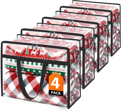SpaceTrove Clear Storage Bags, 4 Pack Under Bed Storage and Closet Organizers Containers, Vinyl Foldable Heavy-Duty Moving Bags with Zippers for Comforter, Bedding, Duvet, Blanket & Toy Storage, 40L