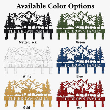 Deer Mountain Metal Key Holder Wall Mount Key Holder for Wall Rustic Cabin Decor Key Rack Hooks Hanger Woodland Wildlife Wall Art Entryway Organizer Housewarming Hunting Gifts