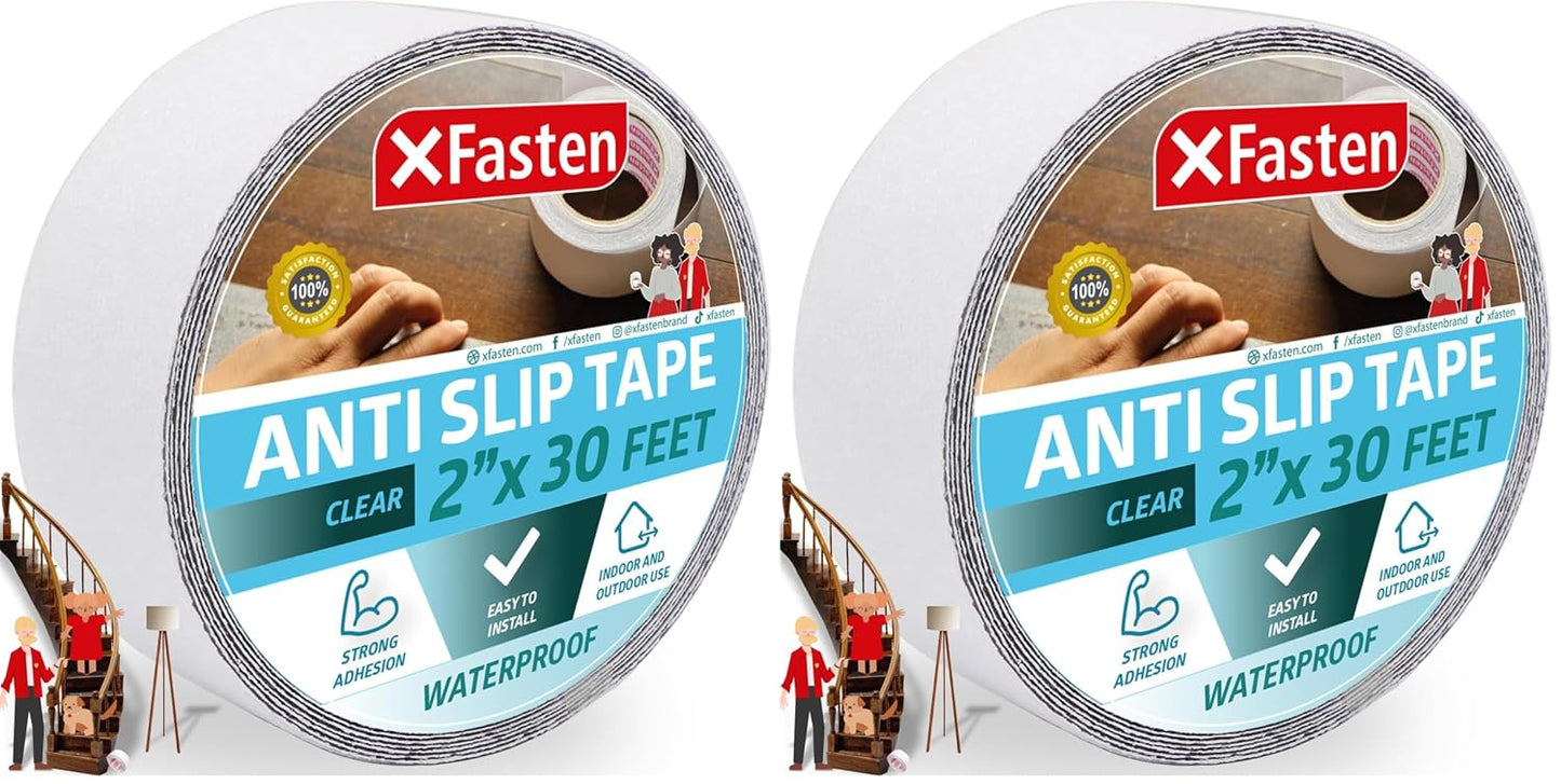 XFasten Translucent Grip Tape for Stairs, 2-in x 30-Foot Anti Slip Tape Outdoor Waterproof, Non Abrasive Poolside Grips Non Slip, Traction Tread Tape
