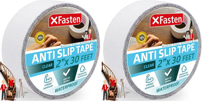 XFasten Translucent Grip Tape for Stairs, 2-in x 30-Foot Anti Slip Tape Outdoor Waterproof, Non Abrasive Poolside Grips Non Slip, Traction Tread Tape