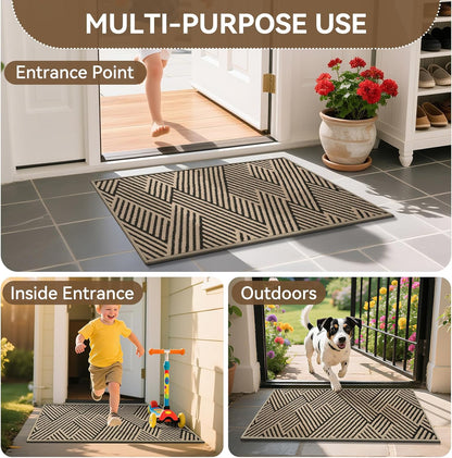 Door Mat Indoor Outside Entrance 17"x30", Low-Profile Non Slip Outdoor Inside Doormat Entryway Mat, Dirt Resistant Absorbent Front Porch Welcome Entry Mats, Washable Easy Clean, Brown