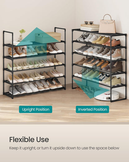 SONGMICS Shoe Rack, 6-Tier Shoe Organizer, Metal Storage Shelf, Upright or Upside Down, for 24-30 Pairs, Stackable, for Entryway, 11.8 x 36.2 x 42.7 Inches, Black ULSA306BH01