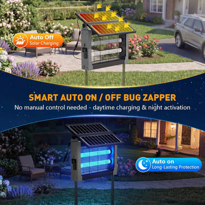 Solar Bug Zapper Outdoor, 4500V Solar Mosquito Zapper with Dual Solar Panels, 1/2 Acre Coverage Cordless Rechargeable Electric Fly Zapper, IPX5 Waterproof Mosquito Traps for Backyard, Patio, Camping