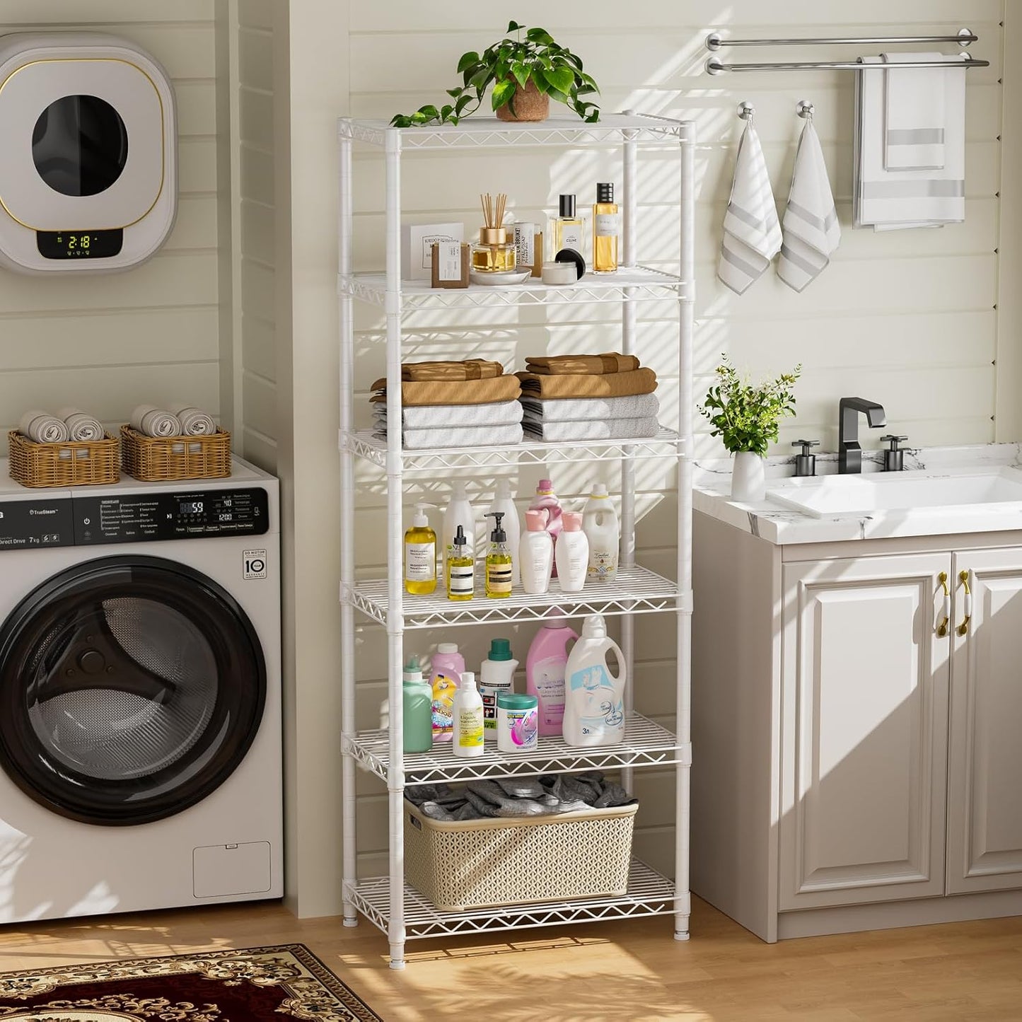 Golpart 4 Tier Adjustable Storage Shelves Metal Utility Shelf Wire Shelving Unit Organizer Rack for Home Kitchen Office Bathroom Pantry Room 12" D x 18" W x 44" H