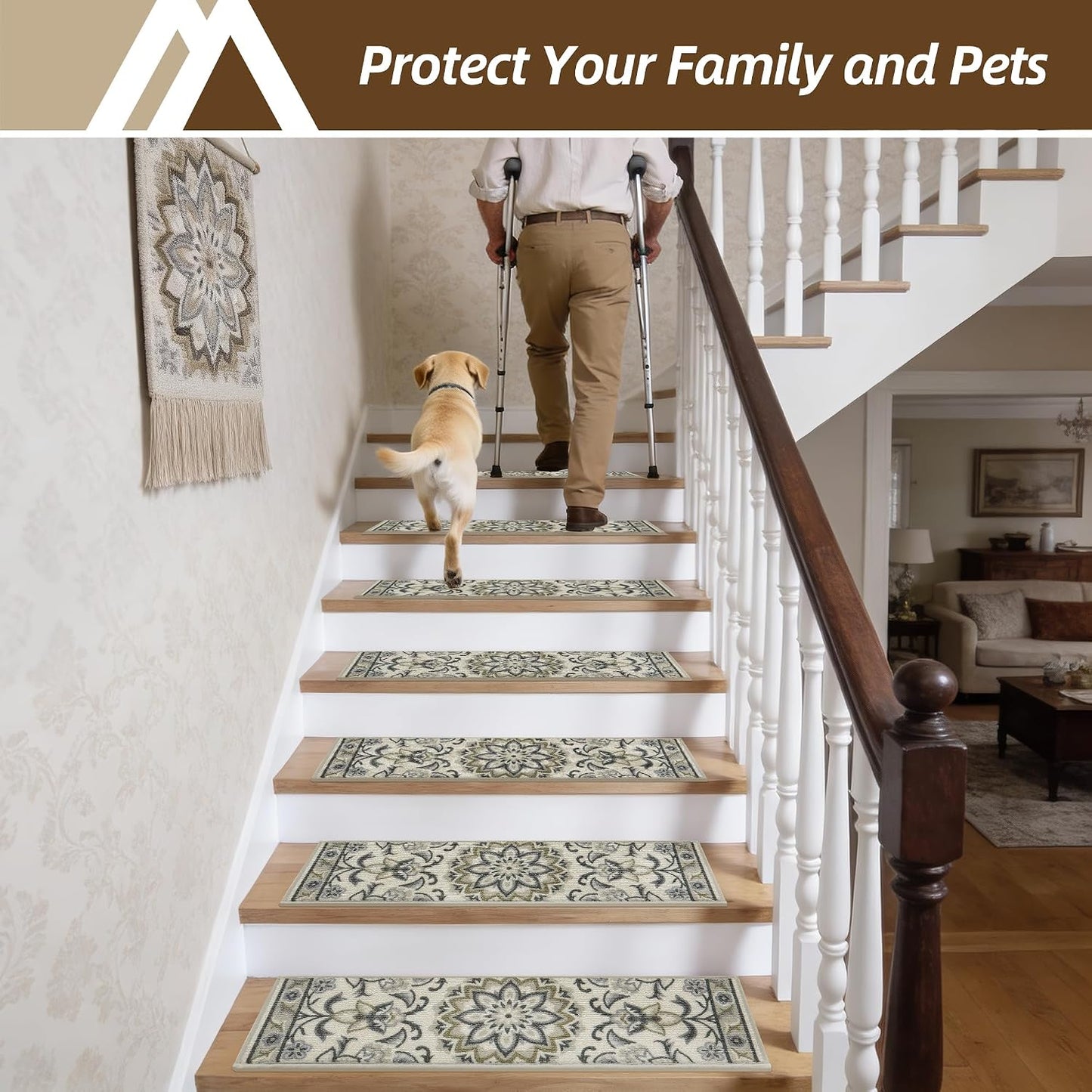 COSY HOMEER Stair Treads for Wooden Steps Non Slip Washable 8" X 30" 4pcs | Self Adhesive,Peel and Stick,Soft Carpet Stair Treads for Kids,Elder,Pet,Residue Free,Reusable Stair Runner,Multi-Surface Use