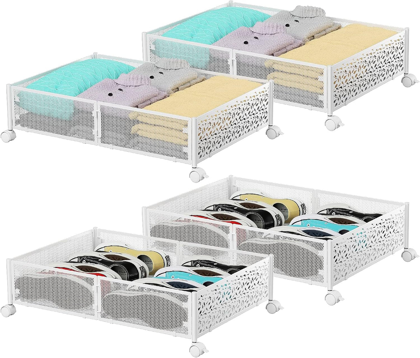 Under Bed Storage, Under the Bed Storage Containers with Wheels, Under Bed Shoe Storage Organizer Drawer for Bedroom Clothes Shoes Blankets -2Pack