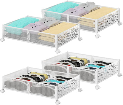 Under Bed Storage, Under the Bed Storage Containers with Wheels, Under Bed Shoe Storage Organizer Drawer for Bedroom Clothes Shoes Blankets -2Pack