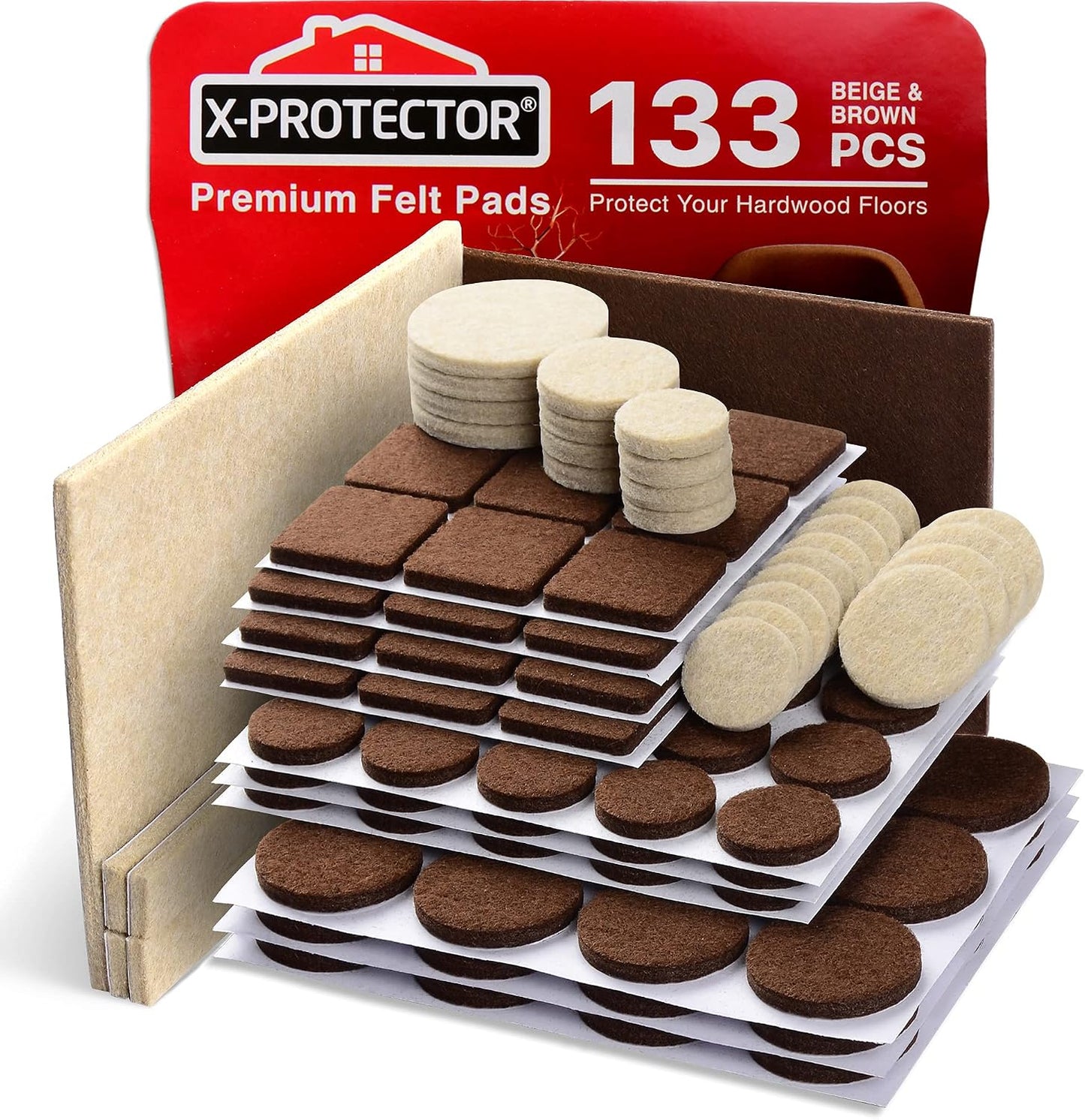 Felt Furniture Pads X-PROTECTOR - 48 Premium Floor Protector Chair Felts for Feet Wood Floors Best Hardwood Protect Your Hard Floors! (Brown)