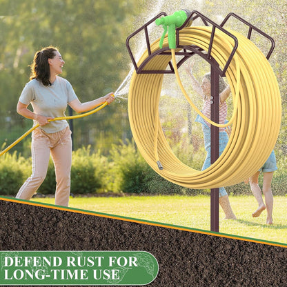 Qatsrin Super Stable Garden Hose Holder, Removable Water Hose Holders Stand Holds 150-Feet Hose, Detachable Hose Storage Hanger Rack for Outside Yard Lawn Farm, Black