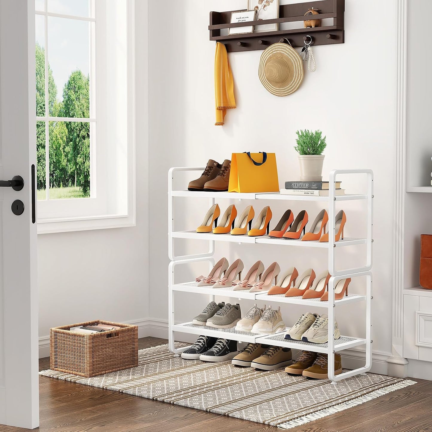 SNTD Shoe Rack - Expandable Shoe Organizer for Closet, Adjustable Metal Shoe Shelf Storage, Stackable Long Shoe Stand Holder for Garage, Entryway, Door Entrance (Black, 2-Tier)