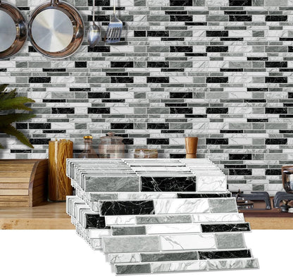 36 Sheets of Self Adhesive Marble Tile Wall Tiles Vinyl Sticker | 9.68 x 4.72in Water Resistant, Easy to Stick and Peel off, Suitable for DIY Decoration on Ceilings and Walls (Black)