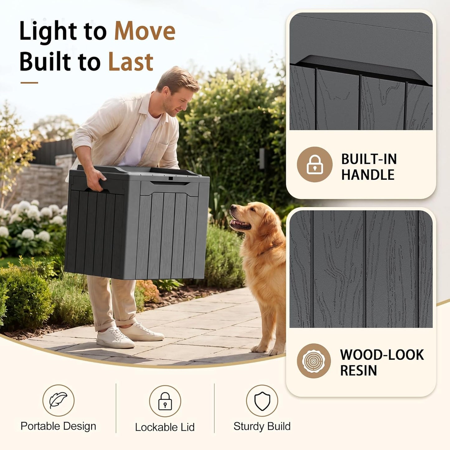 JUMMICO 31 Gallon Resin Deck Box Waterproof Indoor Outdoor Storage Boxes for Patio Furniture Cushions and Garden Tools (Brown)