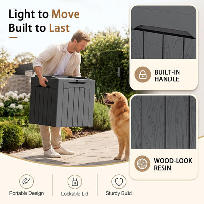 JUMMICO 31 Gallon Resin Deck Box Waterproof Indoor Outdoor Storage Boxes for Patio Furniture Cushions and Garden Tools (Brown)