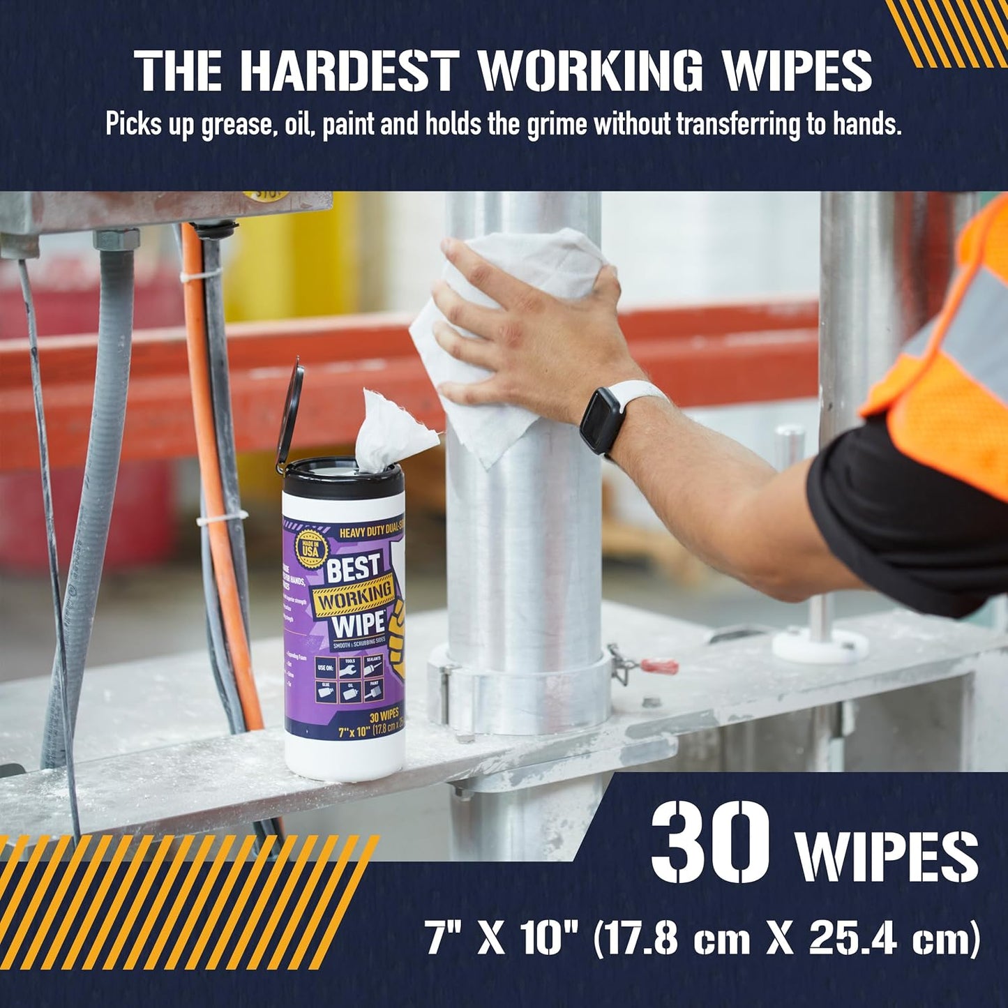 Heavy-Duty Disposable Industrial Work Cleaning Wipes with Dots for Scrubbing, Cleans Paint, Oil, Grime, Grease, Shoes, Engines, Tools, Extra Large, 7” x 10”, 30 Wipes
