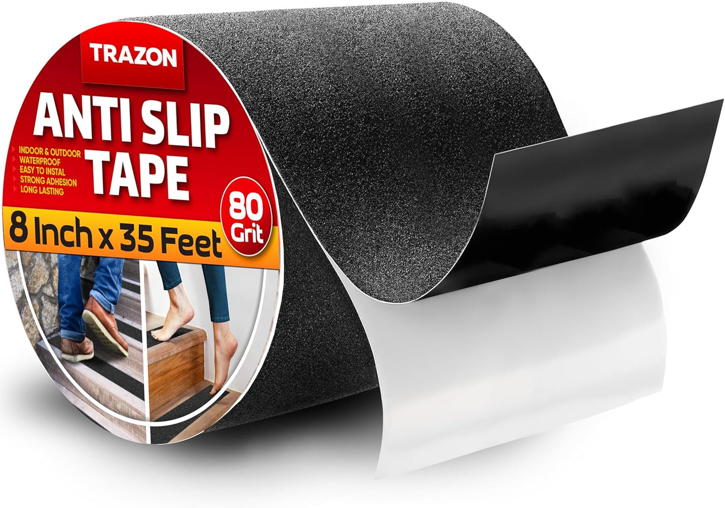 Grip Tape - Heavy Duty Anti Slip Tape for Stairs Outdoor/Indoor Waterproof 4Inch x 35Ft Safety Non Skid Roll for Stair Steps Ramp Traction Tread Staircases Grips Adhesive Non Slip Strips Walk Black