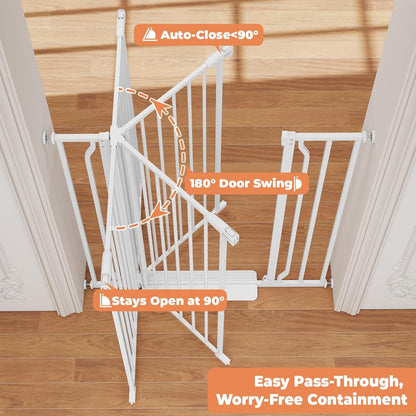 Baby Gate No Drilling, 29"-40" Auto Close Dog Gate Indoor for Doorways & Stairs, Pressure Mounted Adjustable Pet Gate, Easy Walk Through Child Gate for Children & Pets Stroller Friendly, White