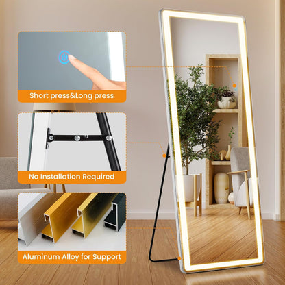 Arched Mirror Full Length, Upgraded 16"x59" Body Wall Mirrors with Shatter-Proof Glass, Floor Standing, Hanging or Leaning, Tall Arch Mirror with Stand Aluminum Alloy Frame for Bedroom, Black
