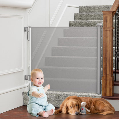 PRObebi Retractable Dog Gate for the House Extends to 54" Wide 34" Tall, Gates for Baby Indoor, Stair Gate for Outdoor, Staris, Hallways, Doorways, Deck, Porch, Need Drilling