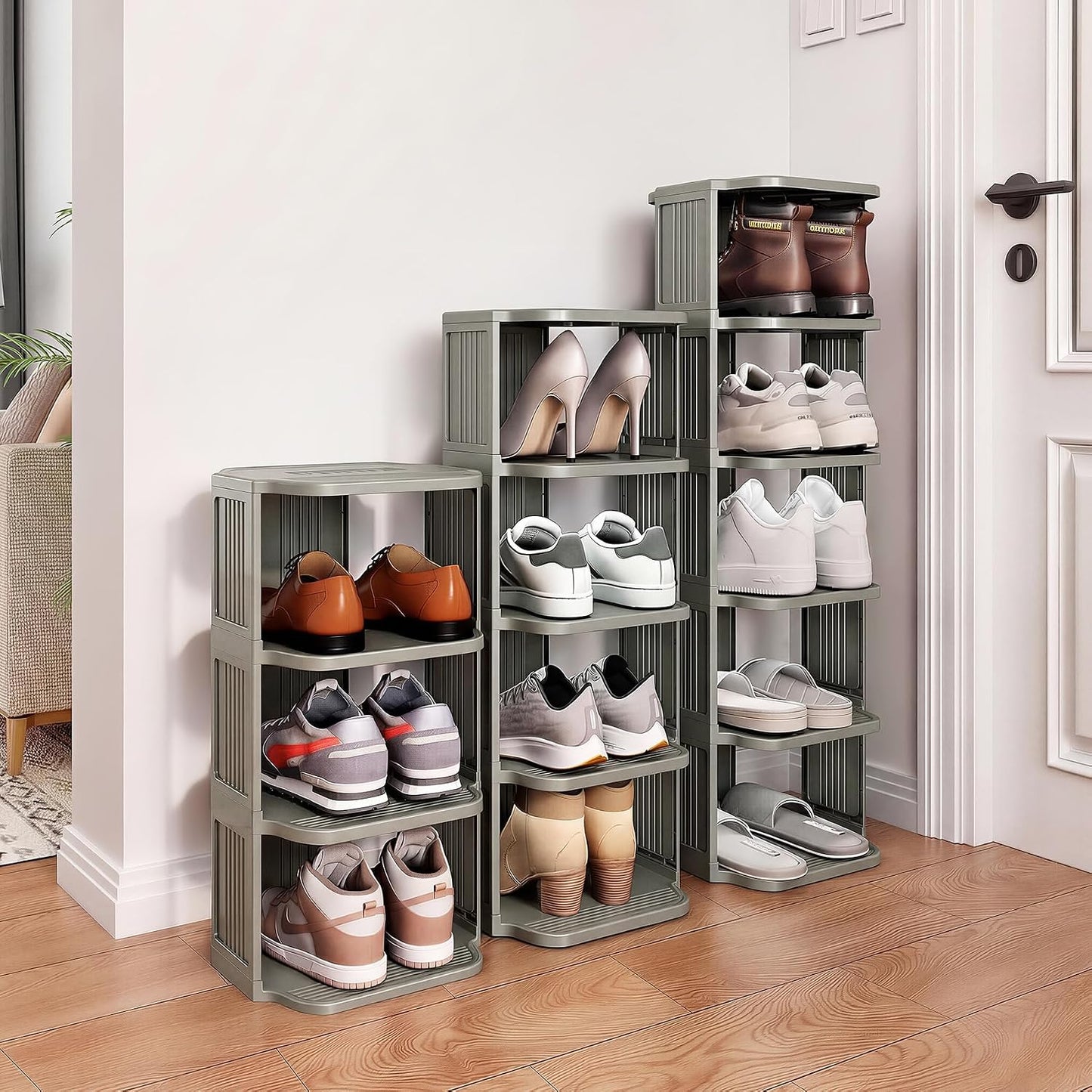 Kitstorack 8-Tier Vertical Plastic Shoe Rack, Freestanding Stackable Storage Organizer for Small Closets and Tight Spaces